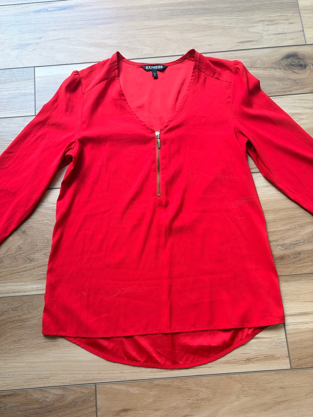 Express Red V-Neck Zip Pullover Blouse